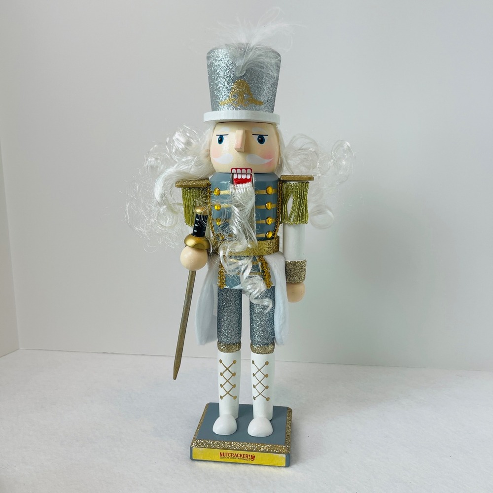 Nutcracker Magical Christmas Ballet Wooden Soldier Silver Grey‎ Glitter 12"